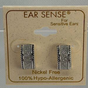 3For$20Ear Sense  Silver Sparkle Rope Detail Hoop Earrings Silver Hypoallergenic